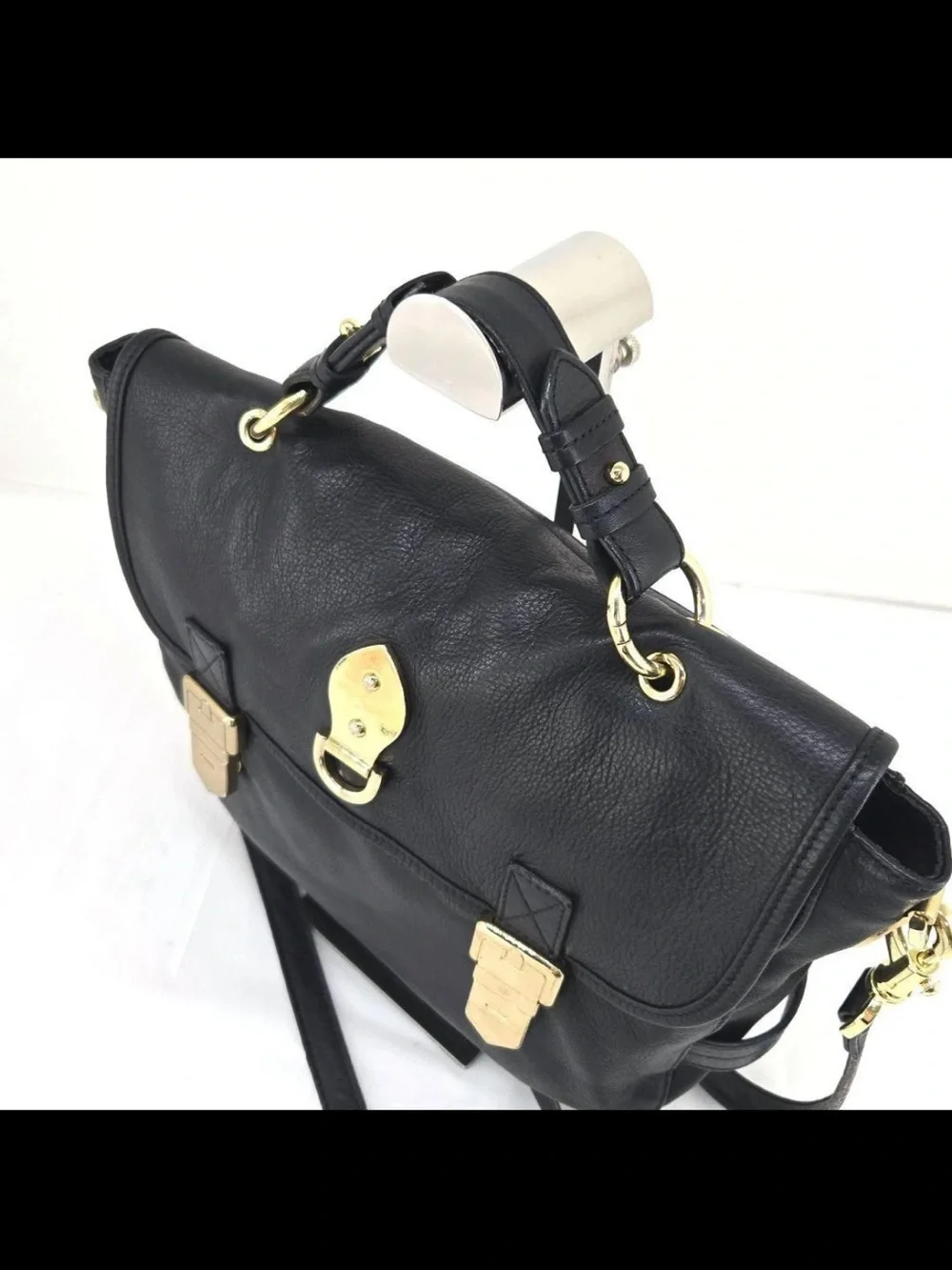Mulberry Black Leather Satchel with Gold Hardware